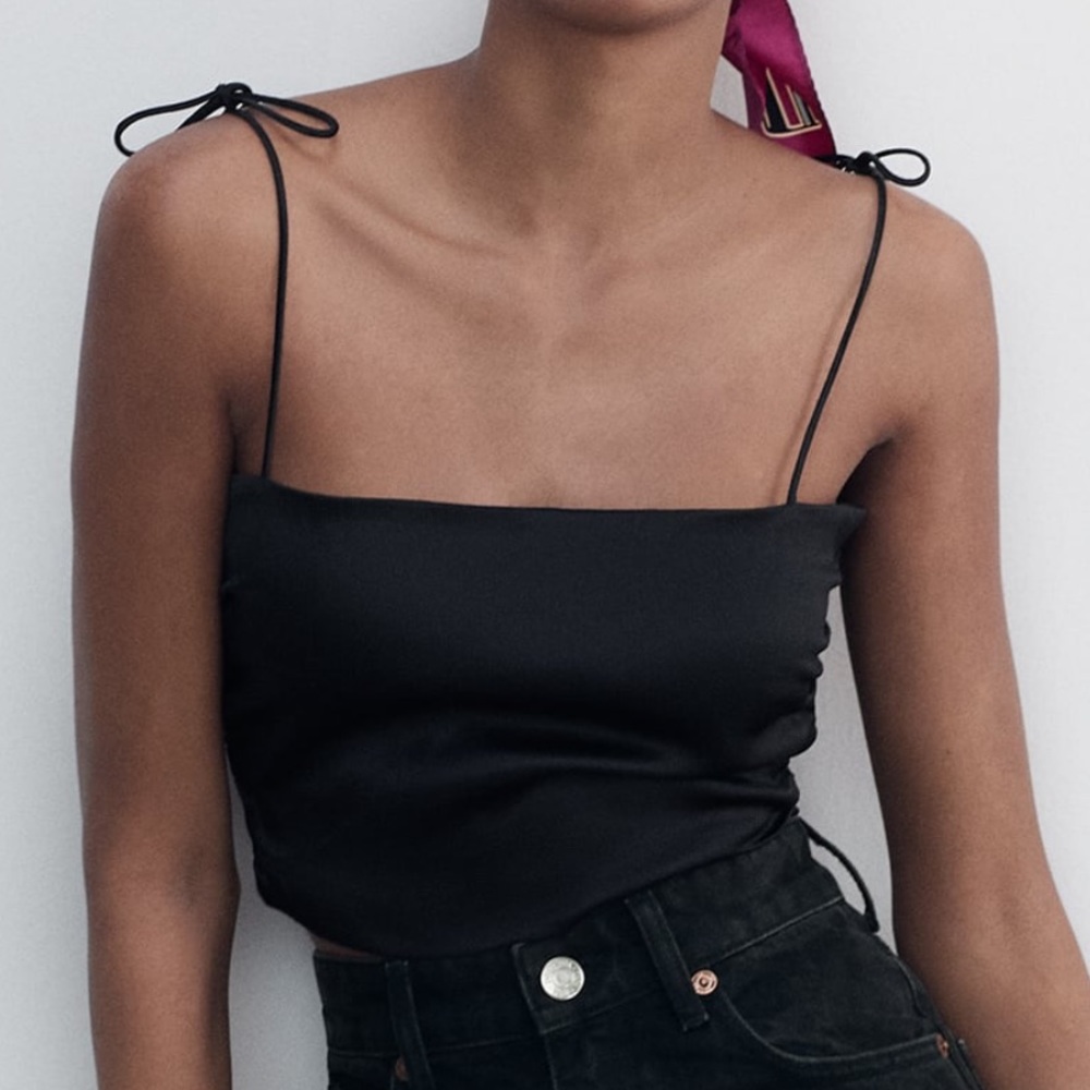 NWOT Zara Black Satin Crop Tank XS